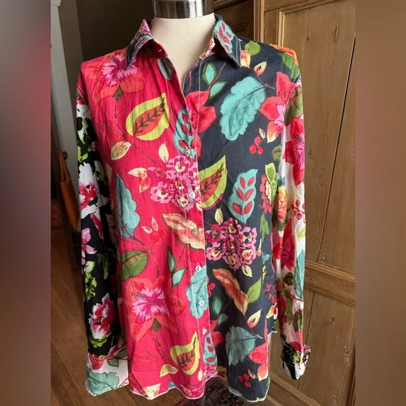 Cino Made in India Button down Shirt Size Large Multi Colored Blouse - Picture 1 of 7